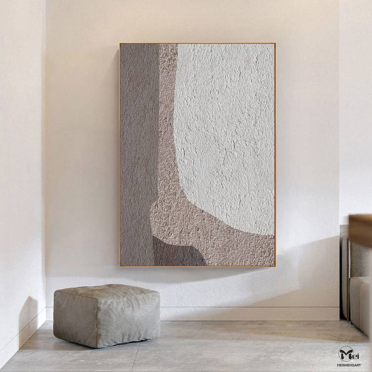 Abstract Handmade Geometric Gray Beige Abstract Canvas Artwork 66THK
